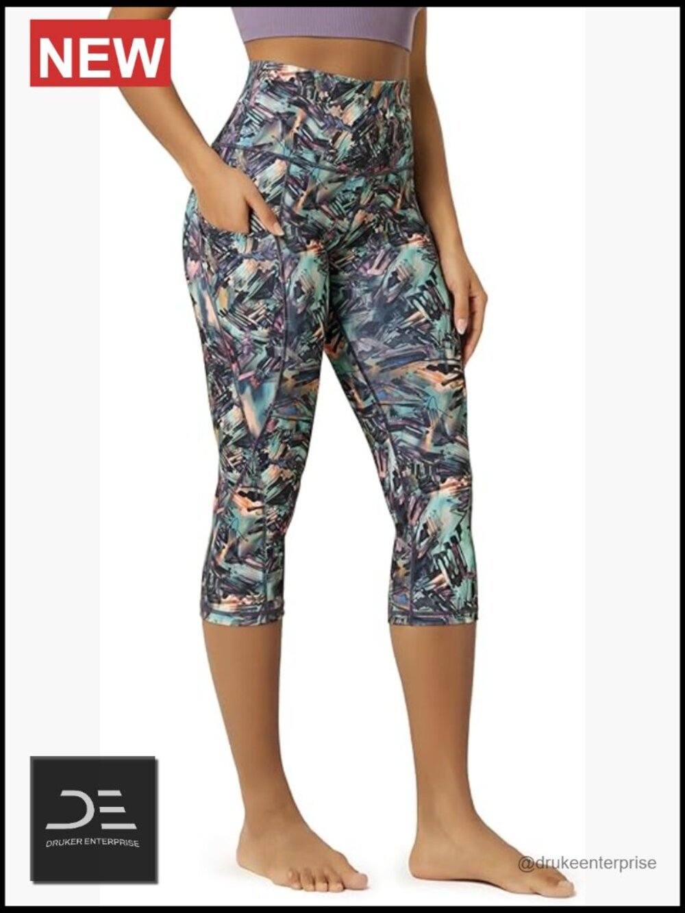 High Waisted Yoga Capris with Pockets, Tummy Control Non See Through Leggings